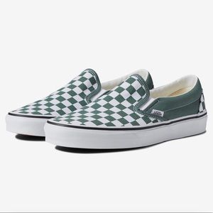 Olive Green Checkered Vans Slip On W 7